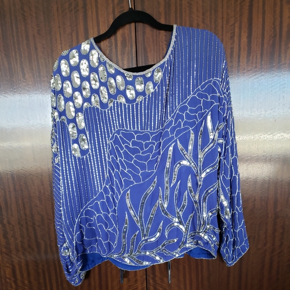 Vintage Neiman Marcus silk sequin beaded blouse - Picture 7 of 13
